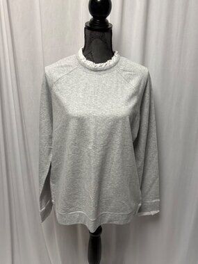 Fleur Bleue Long-Sleeve Gray Sweatshirt Womens Size Large Ruffle Trim Casual NEW